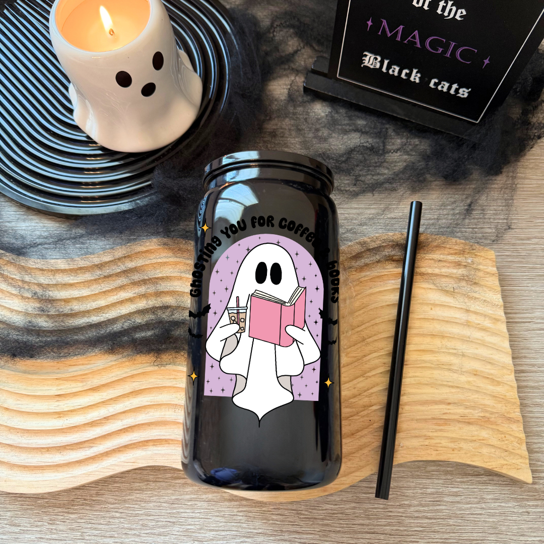 Glass Cup 500 ml - Ghosting you for Coffee & Books