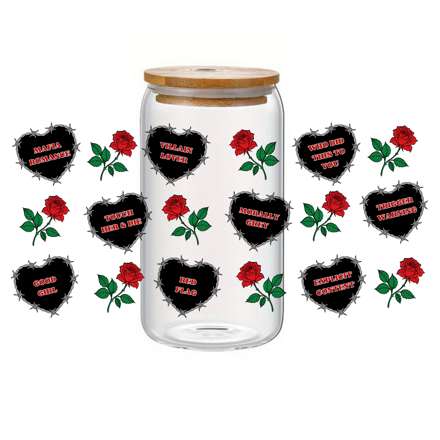 Glass Cup 500 ml - Dark Romance Black Heart