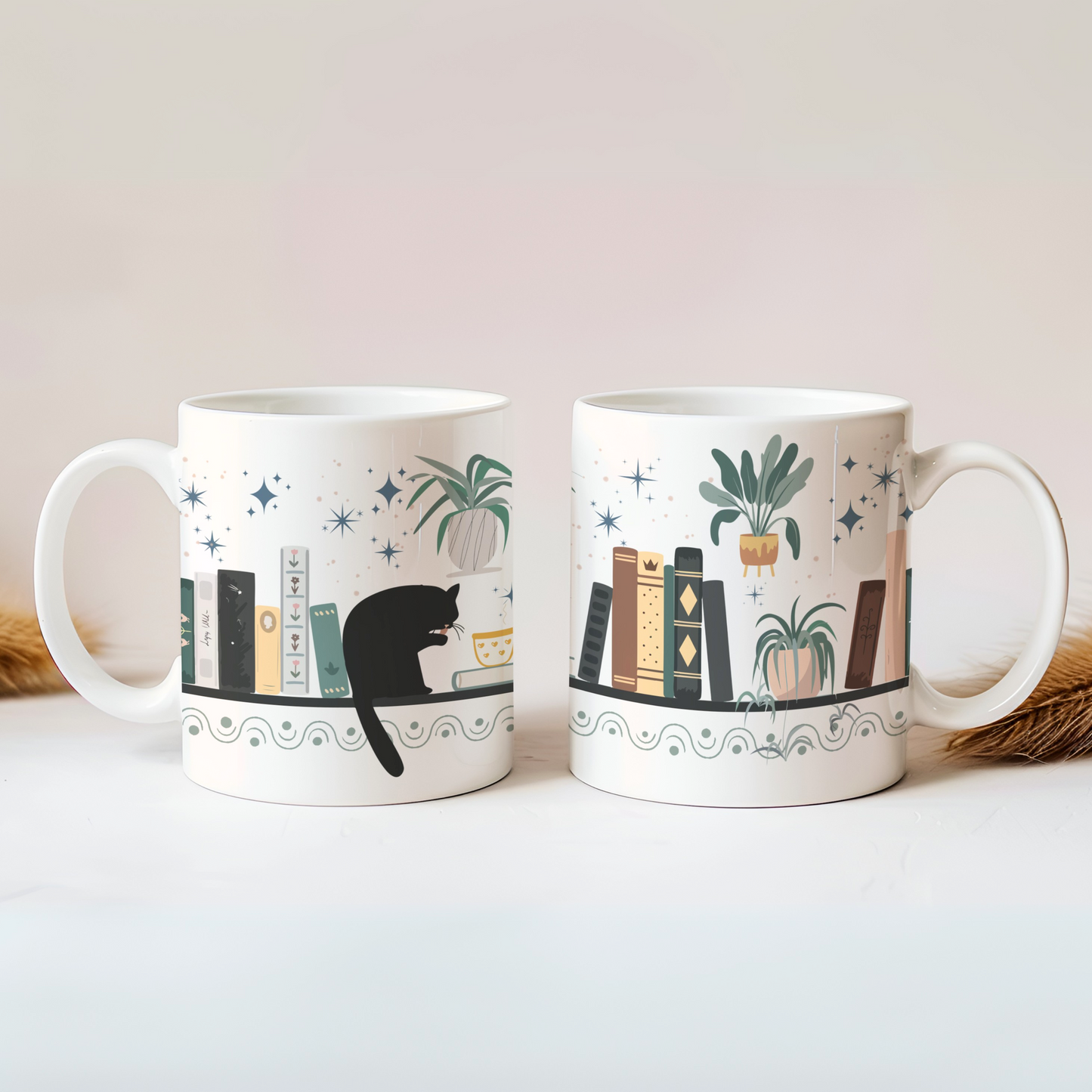 Ceramic mug 300 ml - Bookshelf Cat