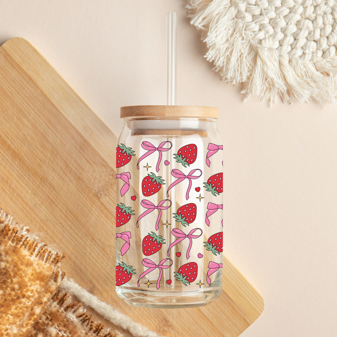 Glass Cup 500 ml - Bows And Strawberries