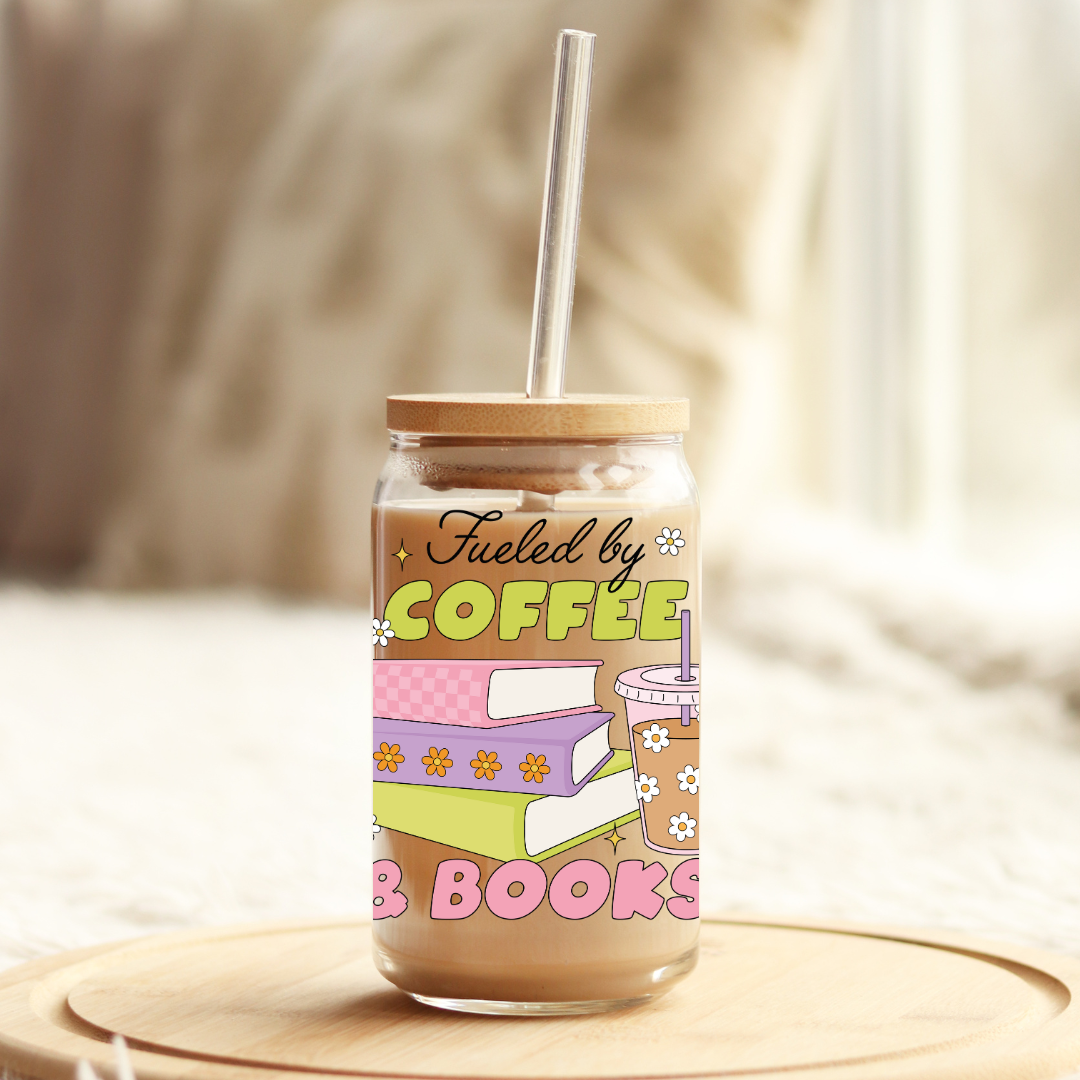 Glass Cup 500 ml - Fueled By Coffee And Books
