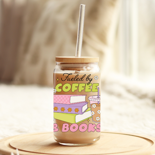 Glass Cup 500 ml - Fueled By Coffee And Books