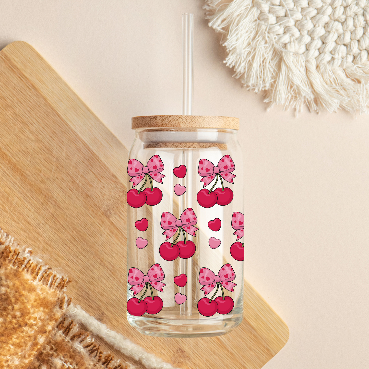 Glass Cup 500 ml - Cherry Coquette