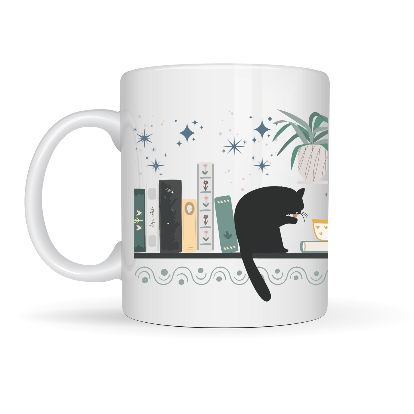 Ceramic mug 300 ml - Bookshelf Cat