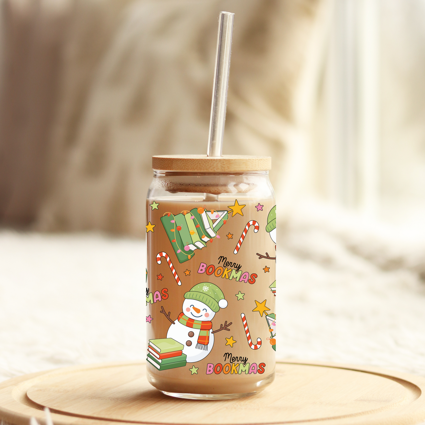 Glass Cup 500 ml - Merry Bookmas