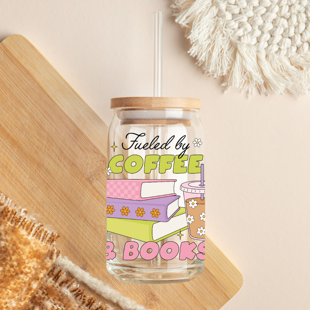 Glass Cup 500 ml - Fueled By Coffee And Books