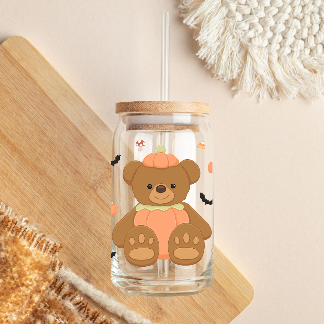 Glass Cup 500 ml - Pumpkin Teddy