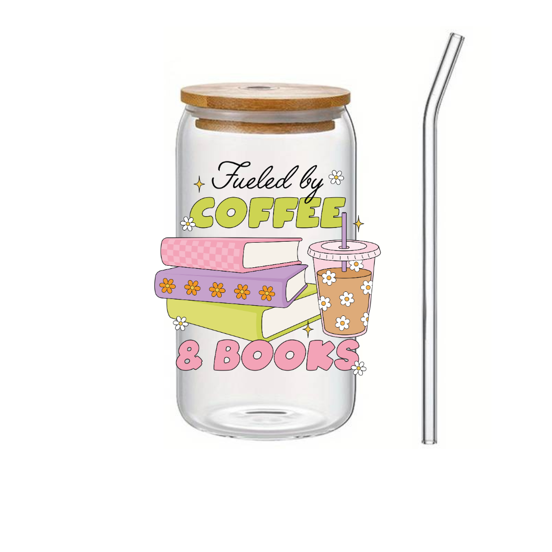Glass Cup 500 ml - Fueled By Coffee And Books