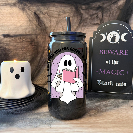 Glass Cup 500 ml - Ghosting you for Coffee & Books