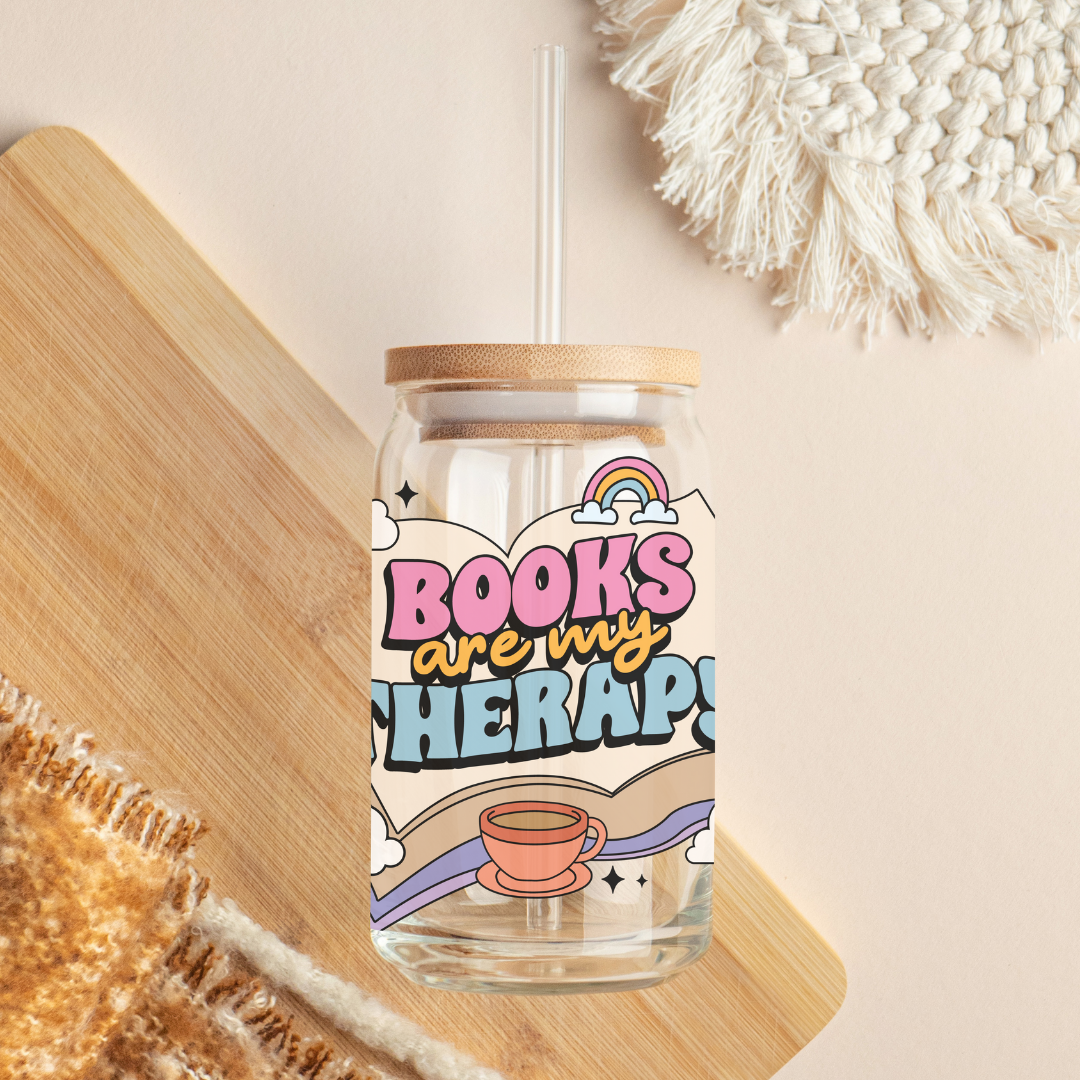 Glass Cup 500 ml - Books Are My Therapy