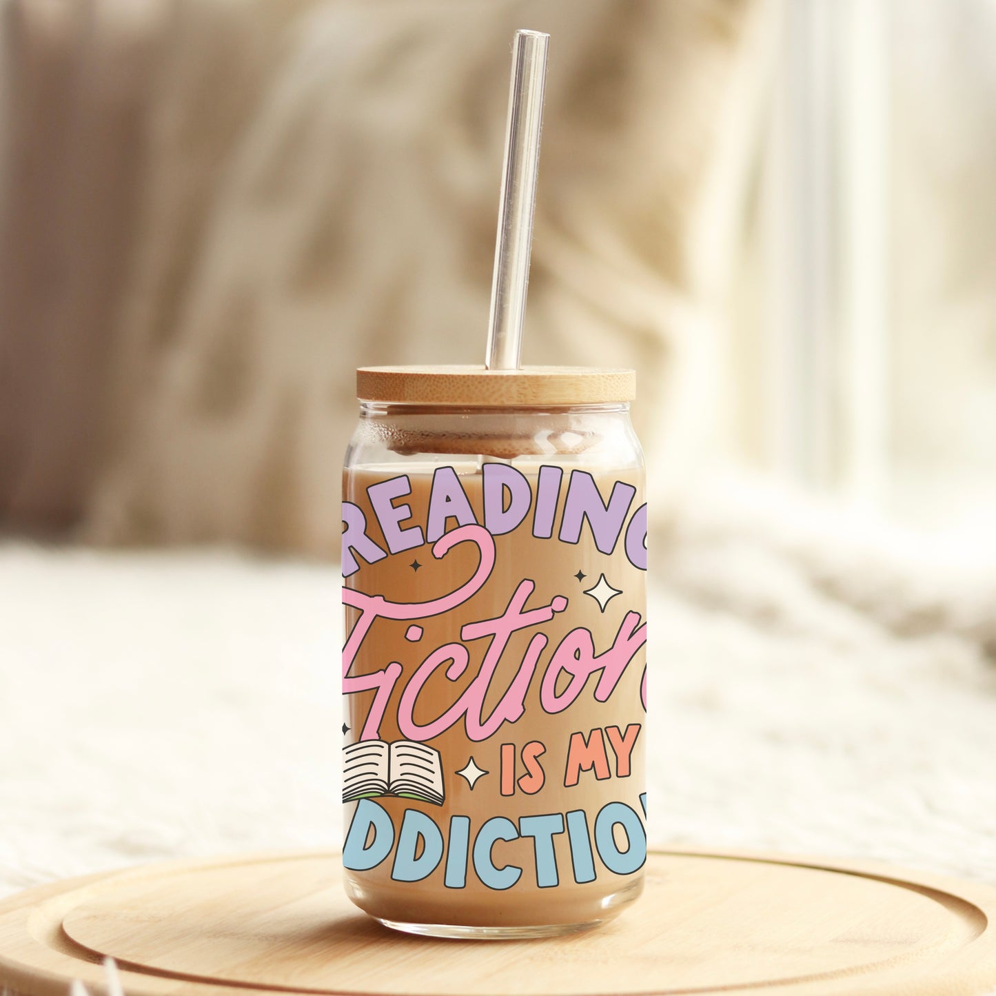 Glass Cup 500 ml - Reading Fiction Is My Addiction