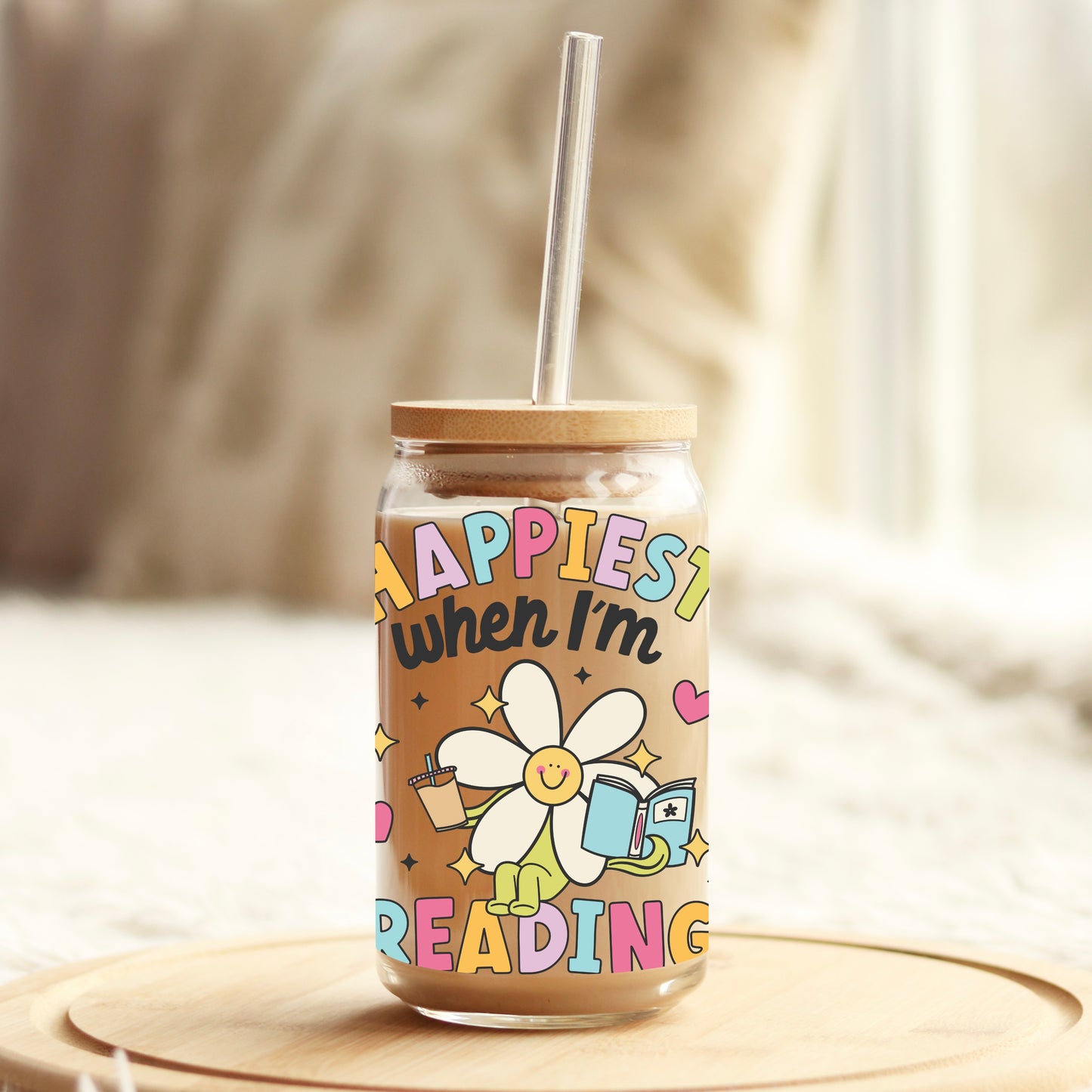Glass Cup 500 ml - Happiest When I'm Reading