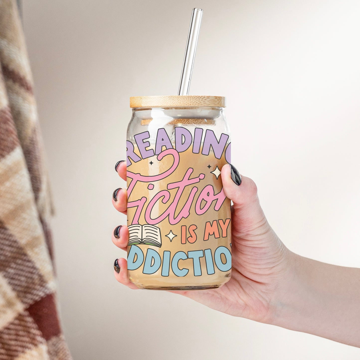 Glass Cup 500 ml - Reading Fiction Is My Addiction