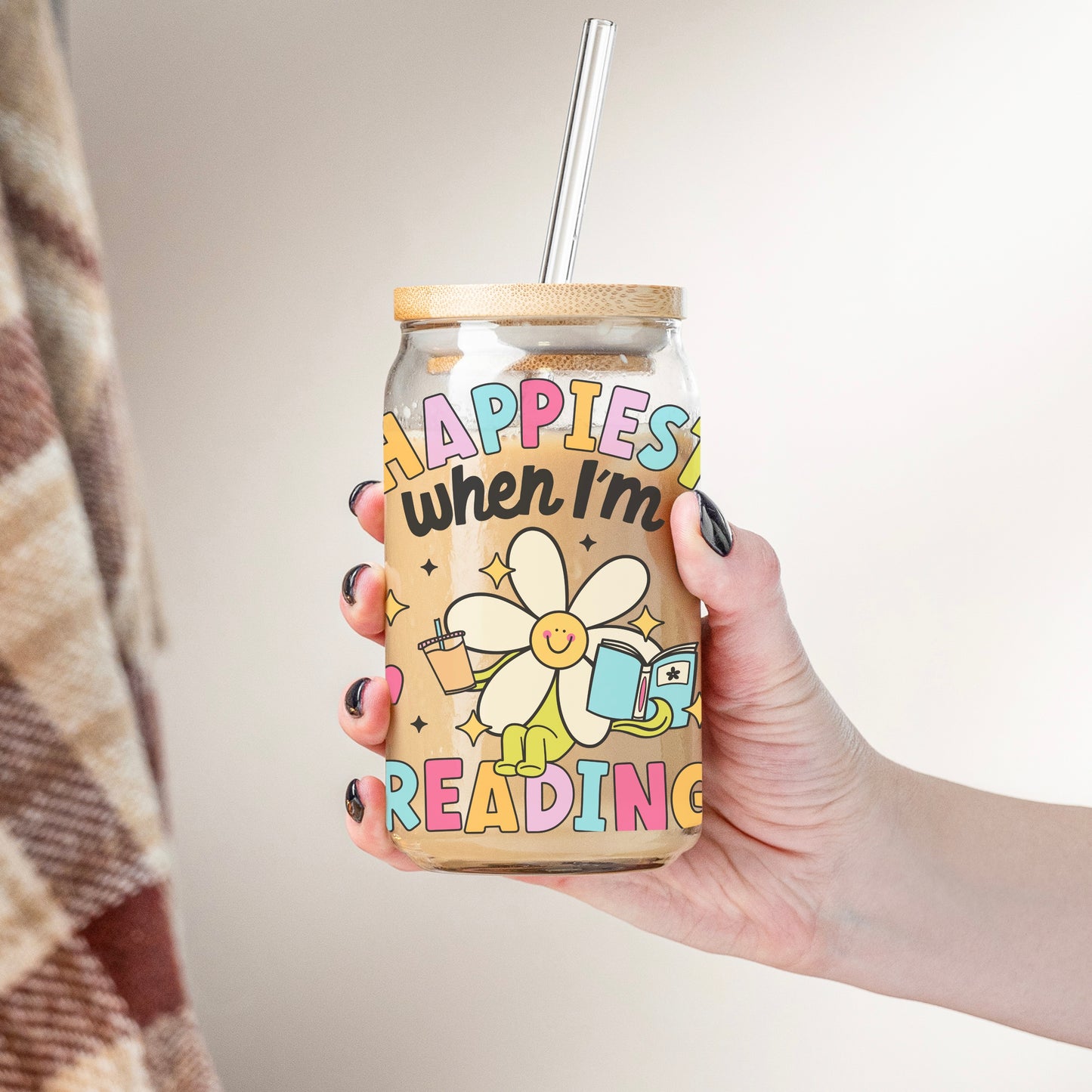 Glass Cup 500 ml - Happiest When I'm Reading