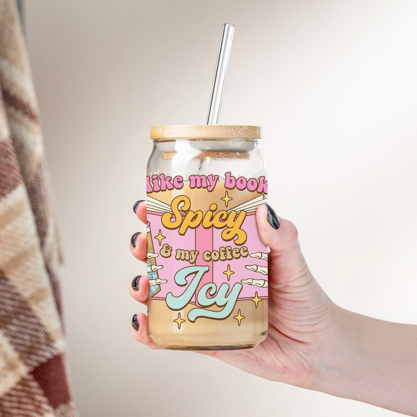 Glass Cup 500 ml - I Like My Books Spicy & My Coffee Icy