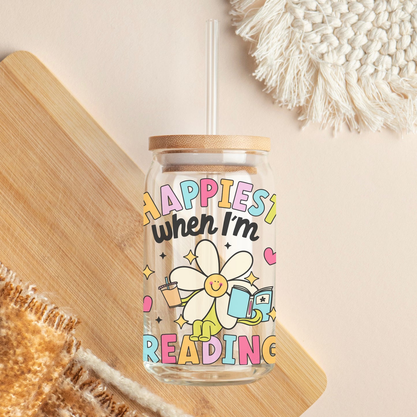 Glass Cup 500 ml - Happiest When I'm Reading