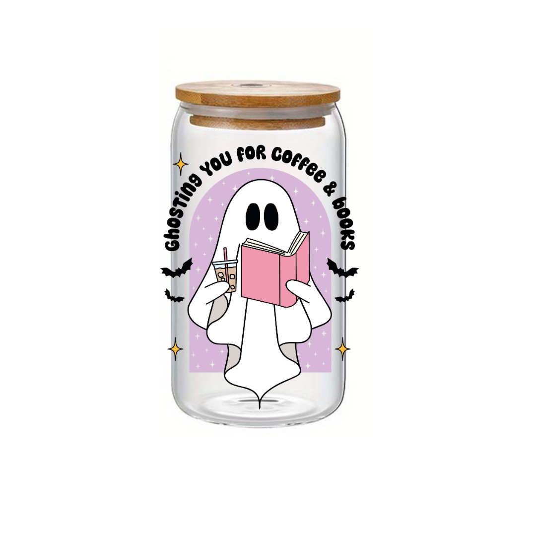 Glass Cup 500 ml - Ghosting you for Coffee & Books