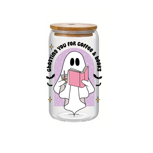 Glass Cup 500 ml - Ghosting you for Coffee & Books