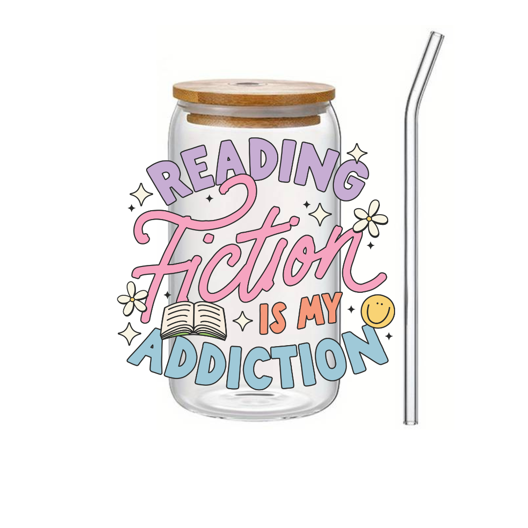 Glass Cup 500 ml - Reading Fiction Is My Addiction