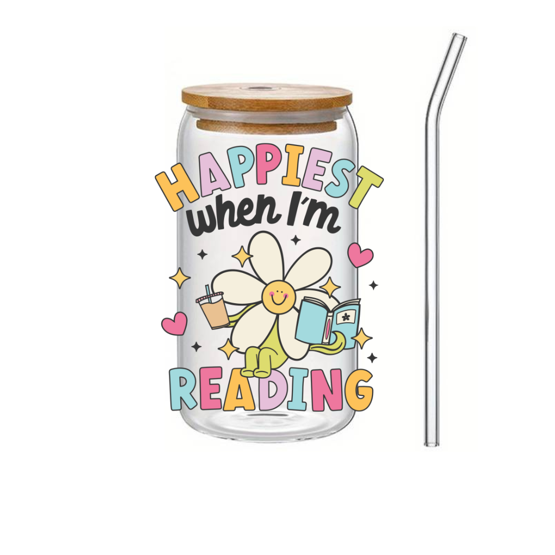 Glass Cup 500 ml - Happiest When I'm Reading