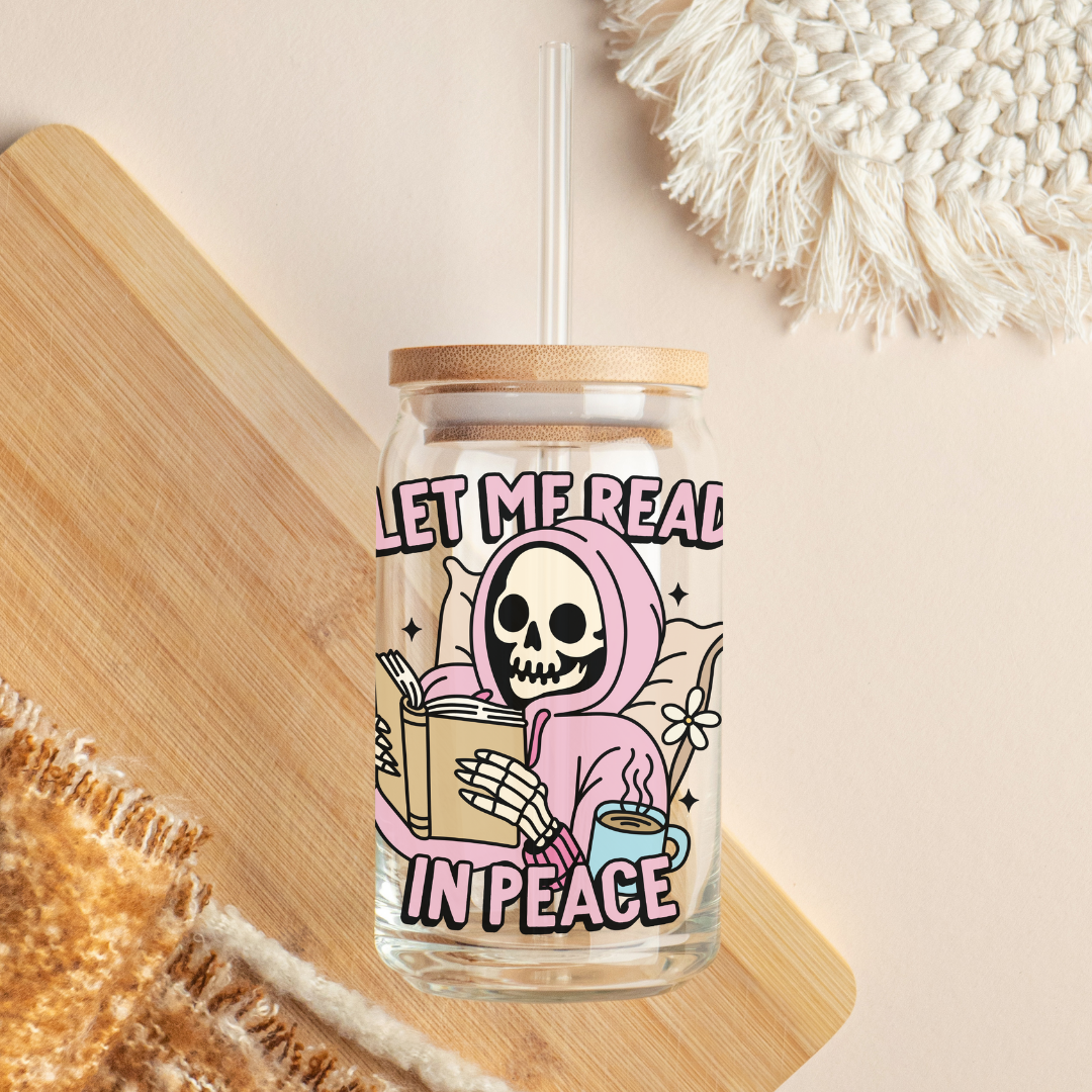 Glass Cup 500 ml - Let Me Read in Peace