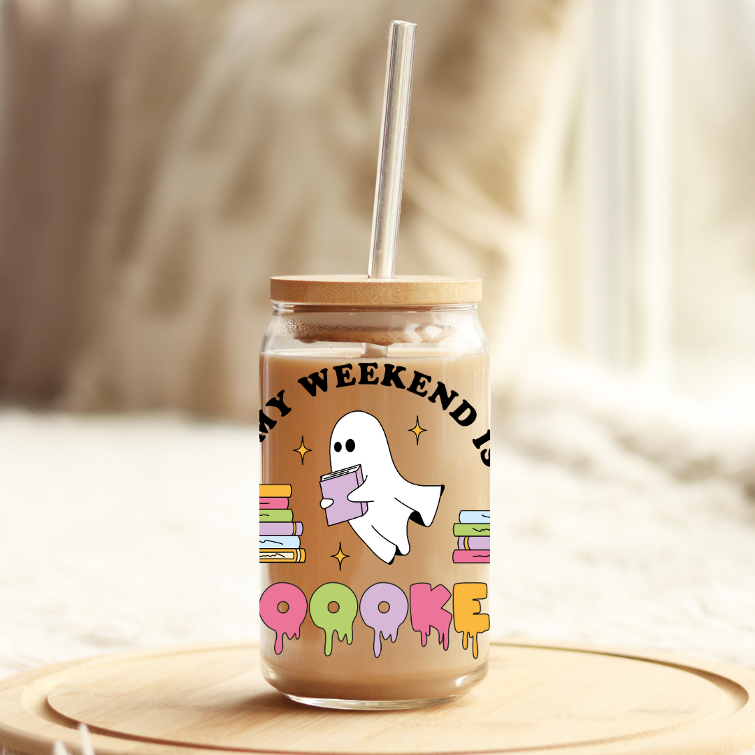 Glass Cup 500 ml - My Weekend is Boooked