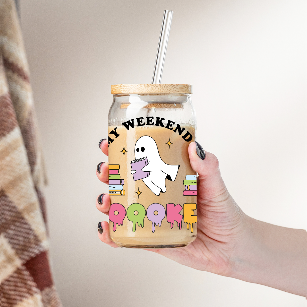 Glass Cup 500 ml - My Weekend is Boooked