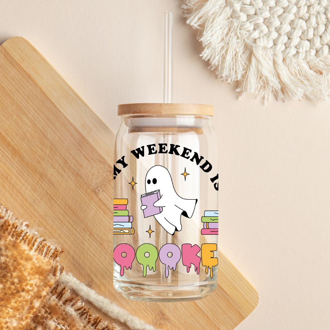 Glass Cup 500 ml - My Weekend is Boooked
