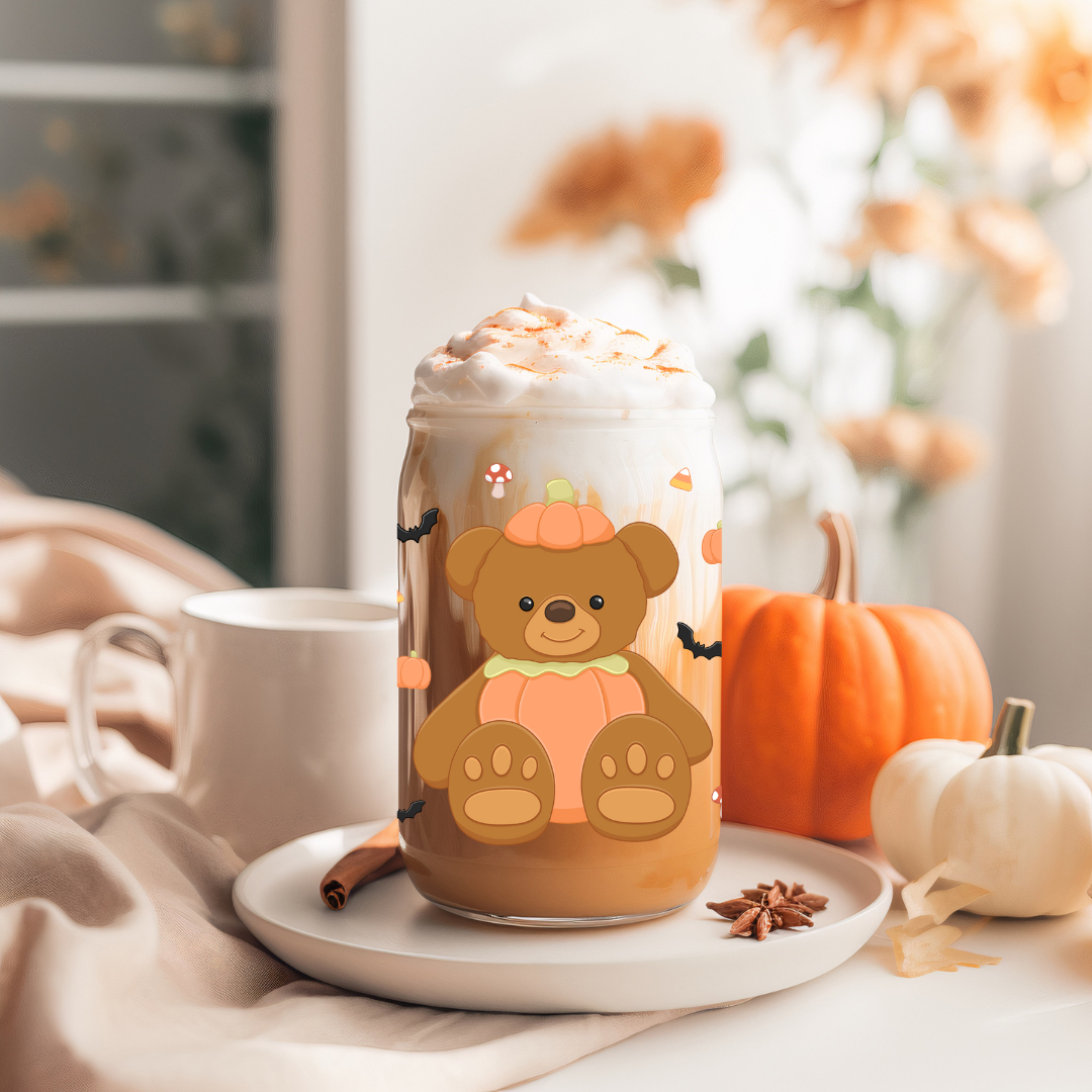 Glass Cup 500 ml - Pumpkin Teddy