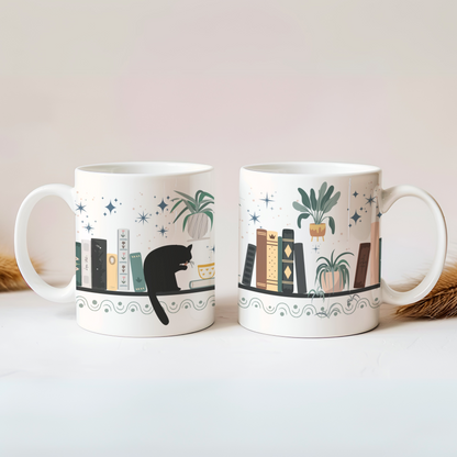 Ceramic mug 300 ml - Bookshelf Cat