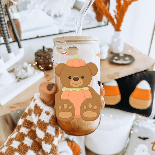Glass Cup 500 ml - Pumpkin Teddy