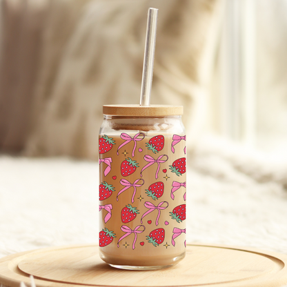 Glass Cup 500 ml - Bows And Strawberries