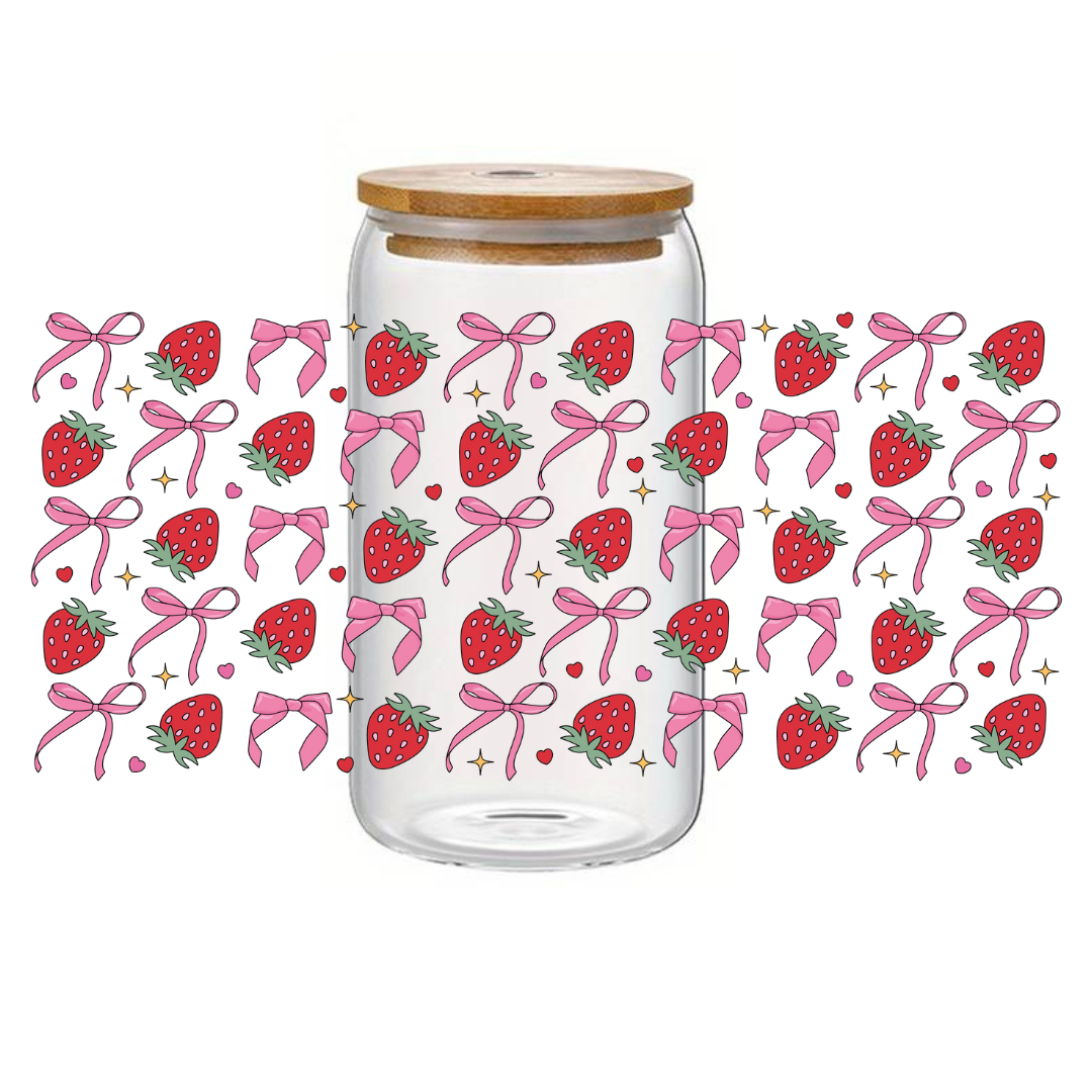 Glass Cup 500 ml - Bows And Strawberries