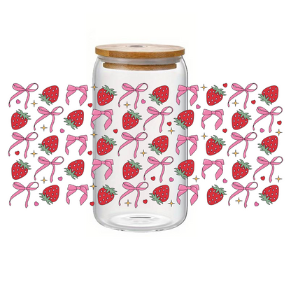 Glass Cup 500 ml - Bows And Strawberries