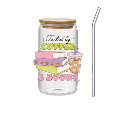 Glass Cup 500 ml - Fueled By Coffee And Books
