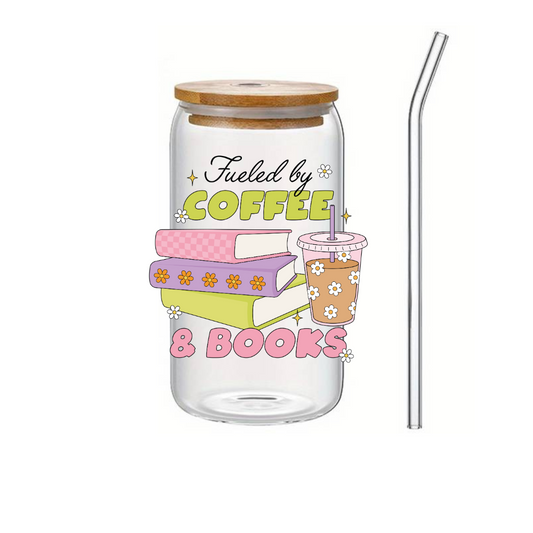 Glass Cup 500 ml - Fueled By Coffee And Books