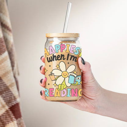 Glass Cup 500 ml - Happiest When I'm Reading