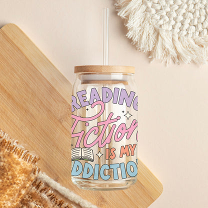 Glass Cup 500 ml - Reading Fiction Is My Addiction
