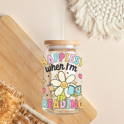 Glass Cup 500 ml - Happiest When I'm Reading