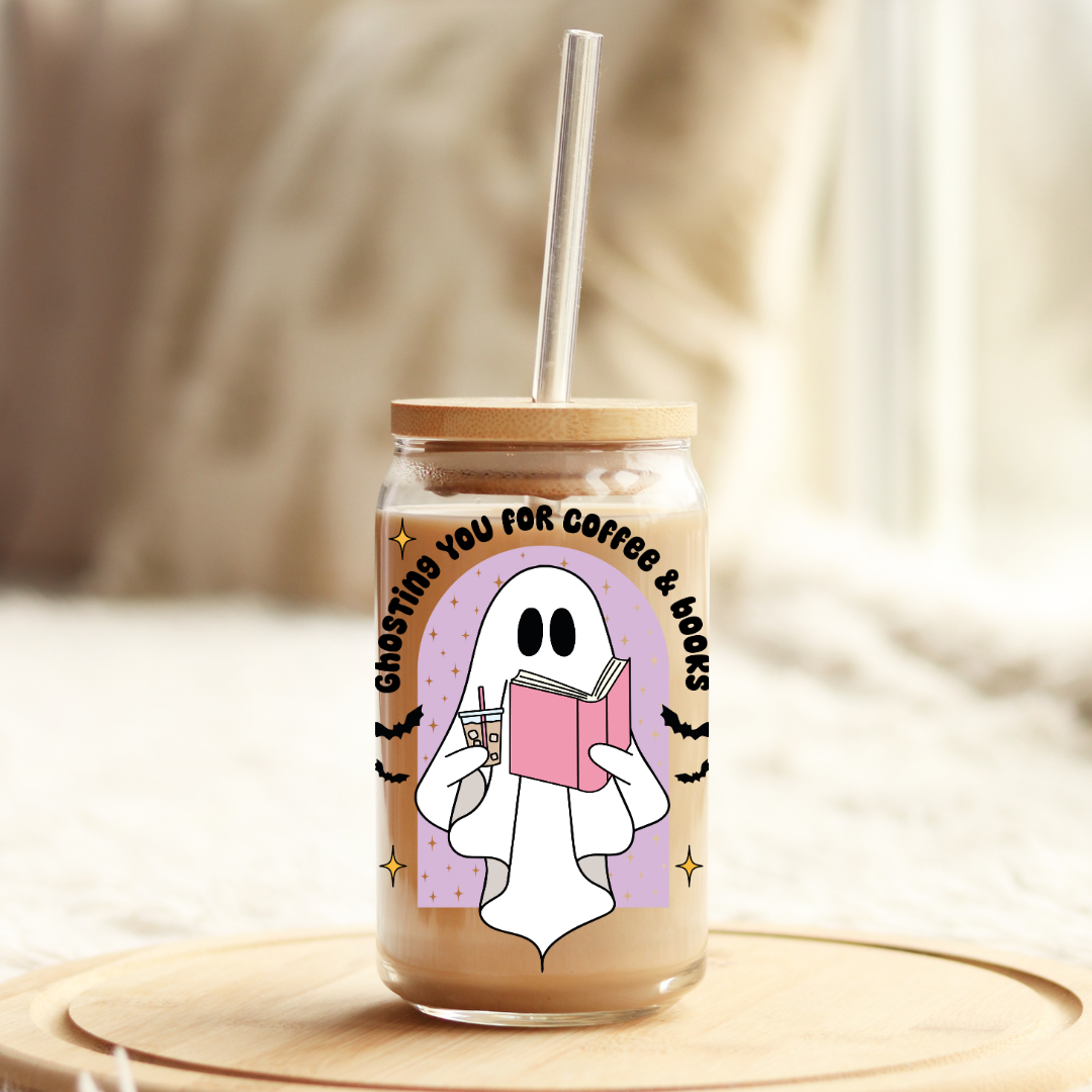 Glass Cup 500 ml - Ghosting you for Coffee & Books
