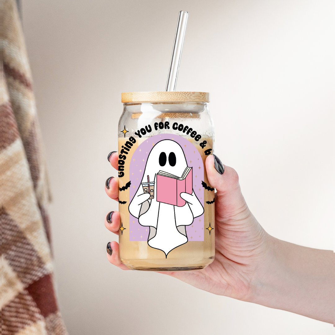 Glass Cup 500 ml - Ghosting you for Coffee & Books