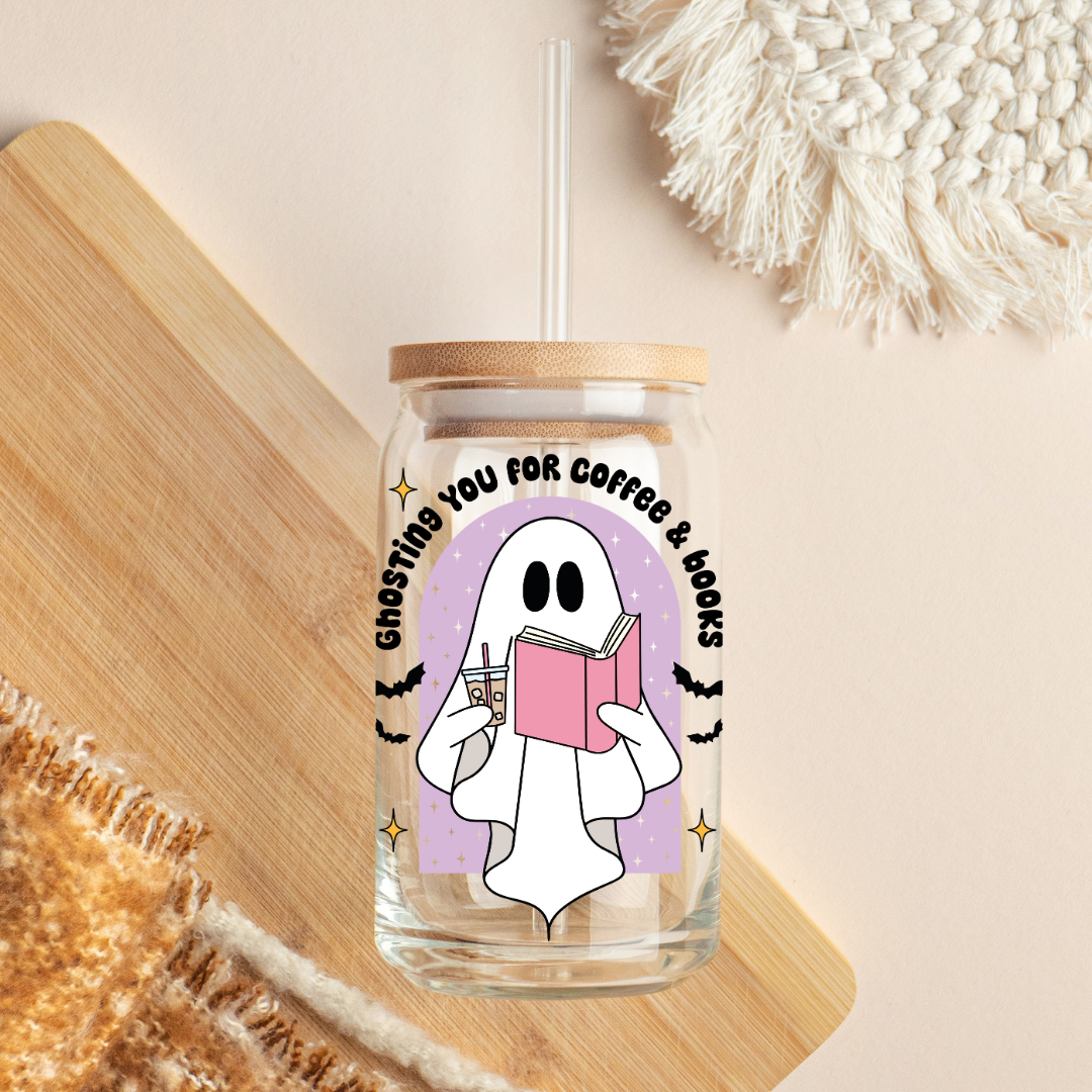 Glass Cup 500 ml - Ghosting you for Coffee & Books
