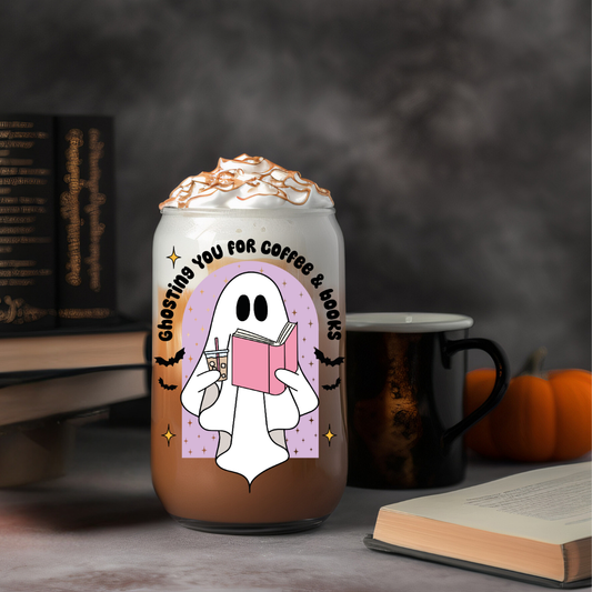 Glass Cup 500 ml - Ghosting you for Coffee & Books
