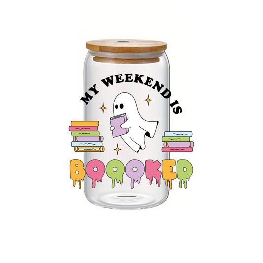 Glass Cup 500 ml - My Weekend is Boooked