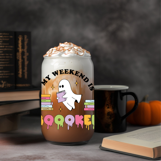 Glass Cup 500 ml - My Weekend is Boooked